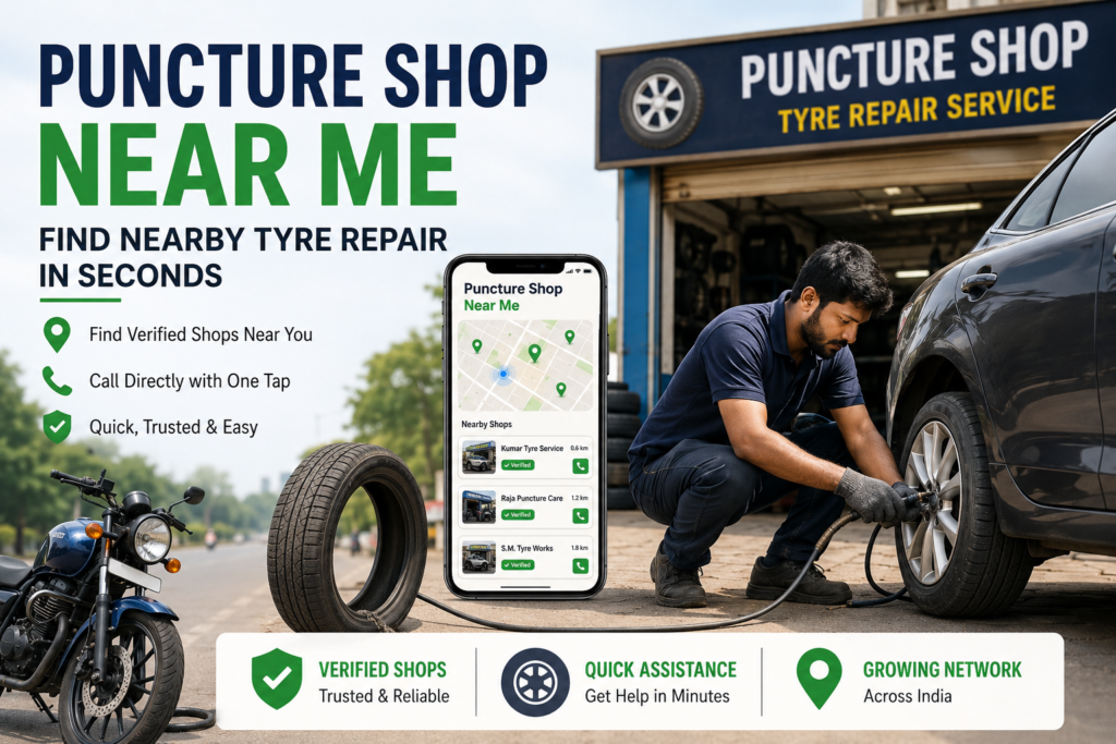 Puncture shop near me repairing a flat tyre