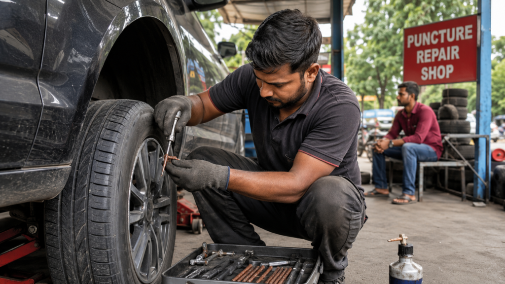 கார் பஞ்சர் சரிசெய்யும் கடை - என் அருகிலுள்ள வேகமான டயர் சேவை