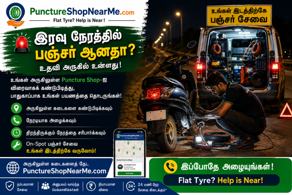 Puncture Shop Near Me இரவு நேர பஞ்சர் சேவை