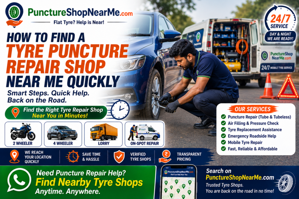Tyre puncture repair near me with roadside tyre repair service
