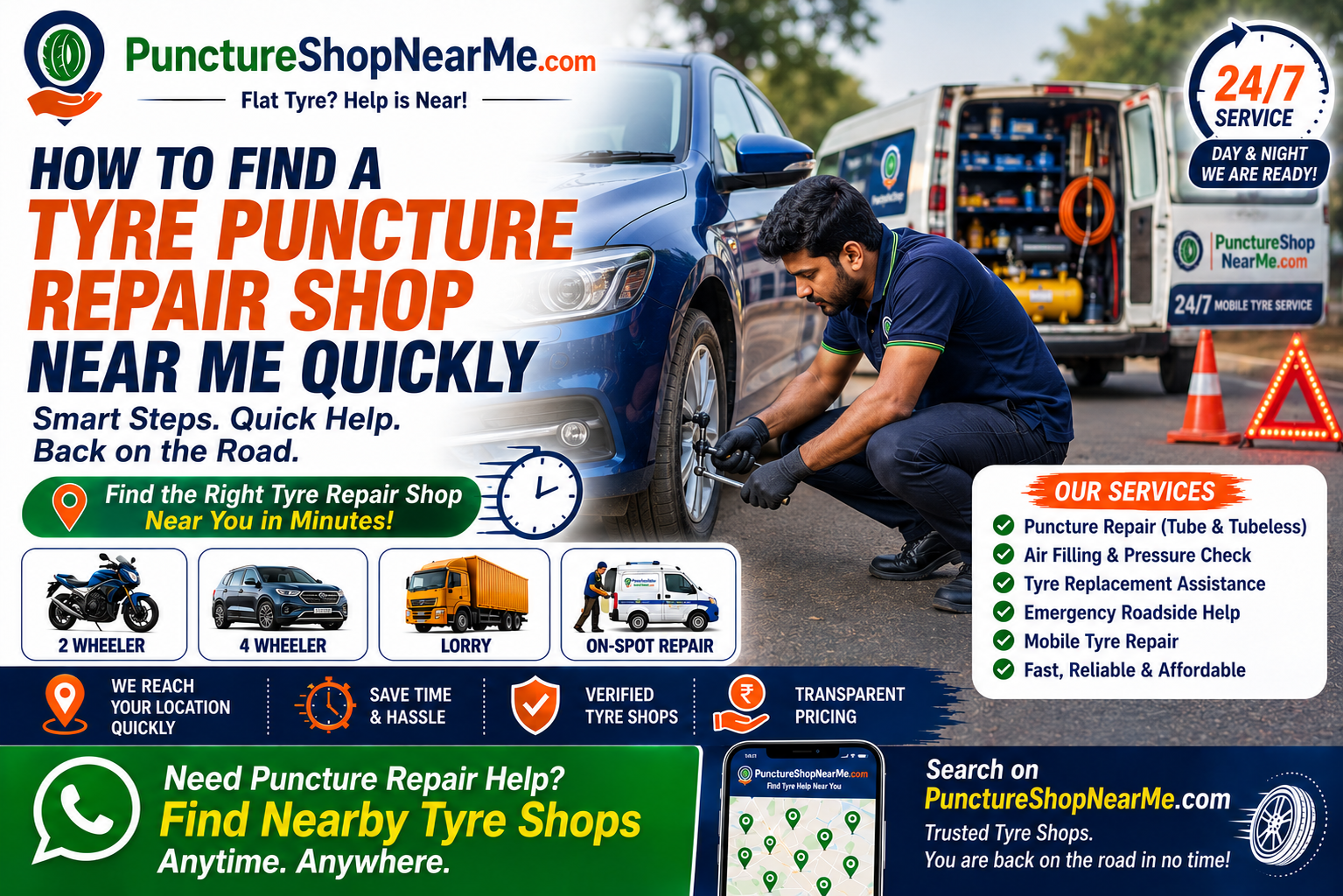 Tyre puncture repair near me with roadside tyre repair service