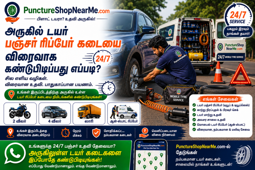 Tyre puncture repair near me – அருகில் டயர் பஞ்சர் ரிப்பேர் சேவை