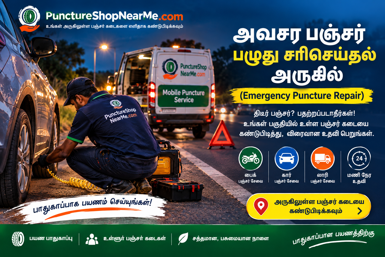 அவசர பஞ்சர் பழுது சரிசெய்தல் அருகில்