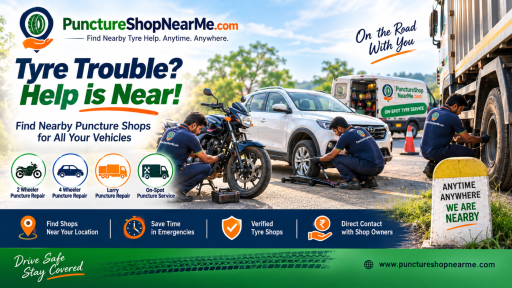 Puncture shop near me for bike, car, lorry and on-spot tyre repair