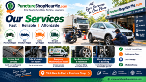 Puncture shop near me for bike, car, lorry and on-spot tyre services