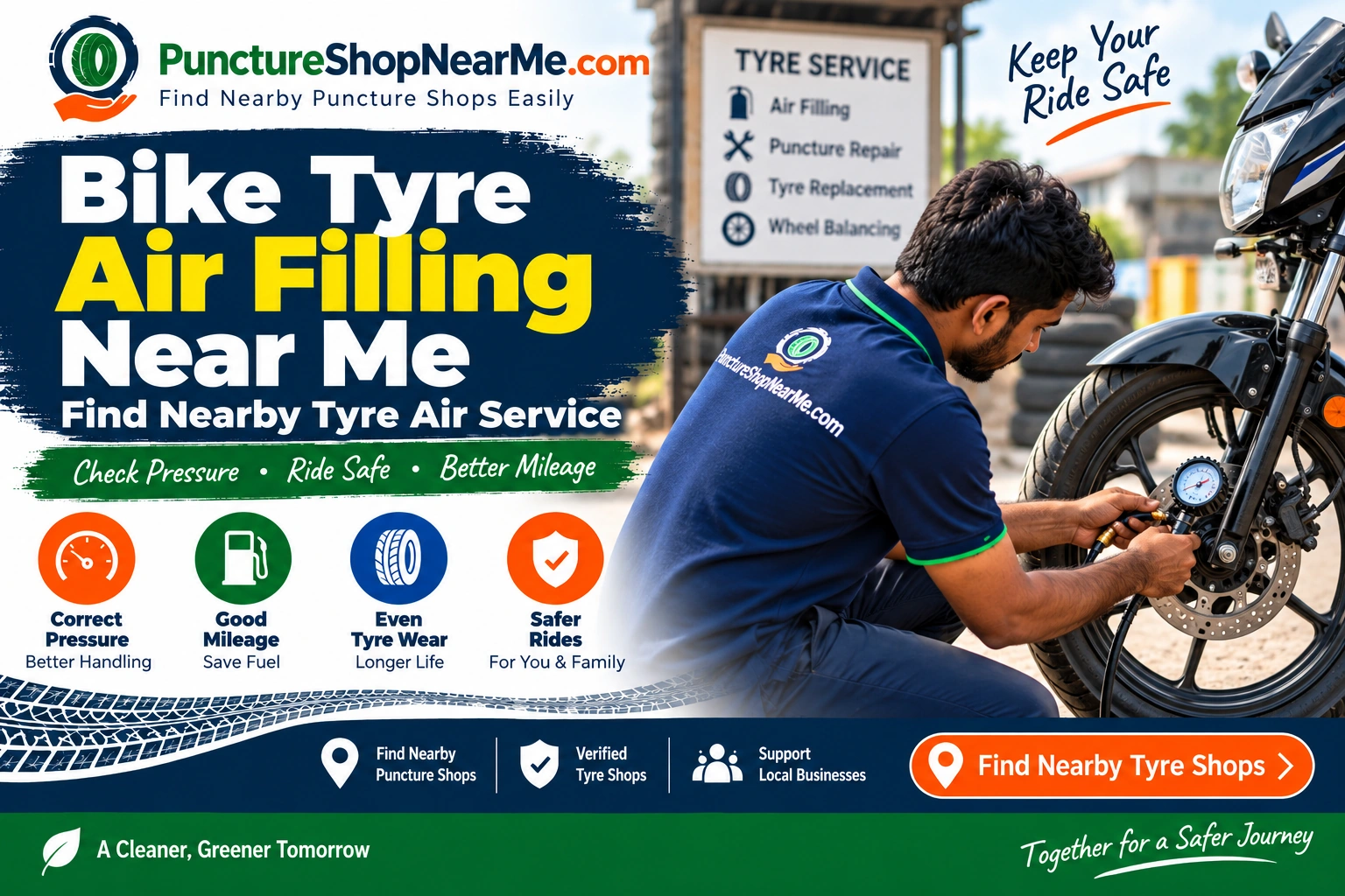Bike tyre air filling near me service for checking and maintaining correct tyre pressure