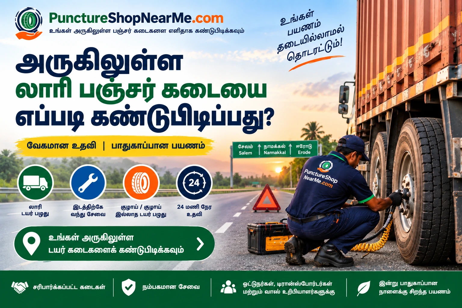 அருகிலுள்ள லாரி பஞ்சர் கடையை கண்டுபிடிப்பது